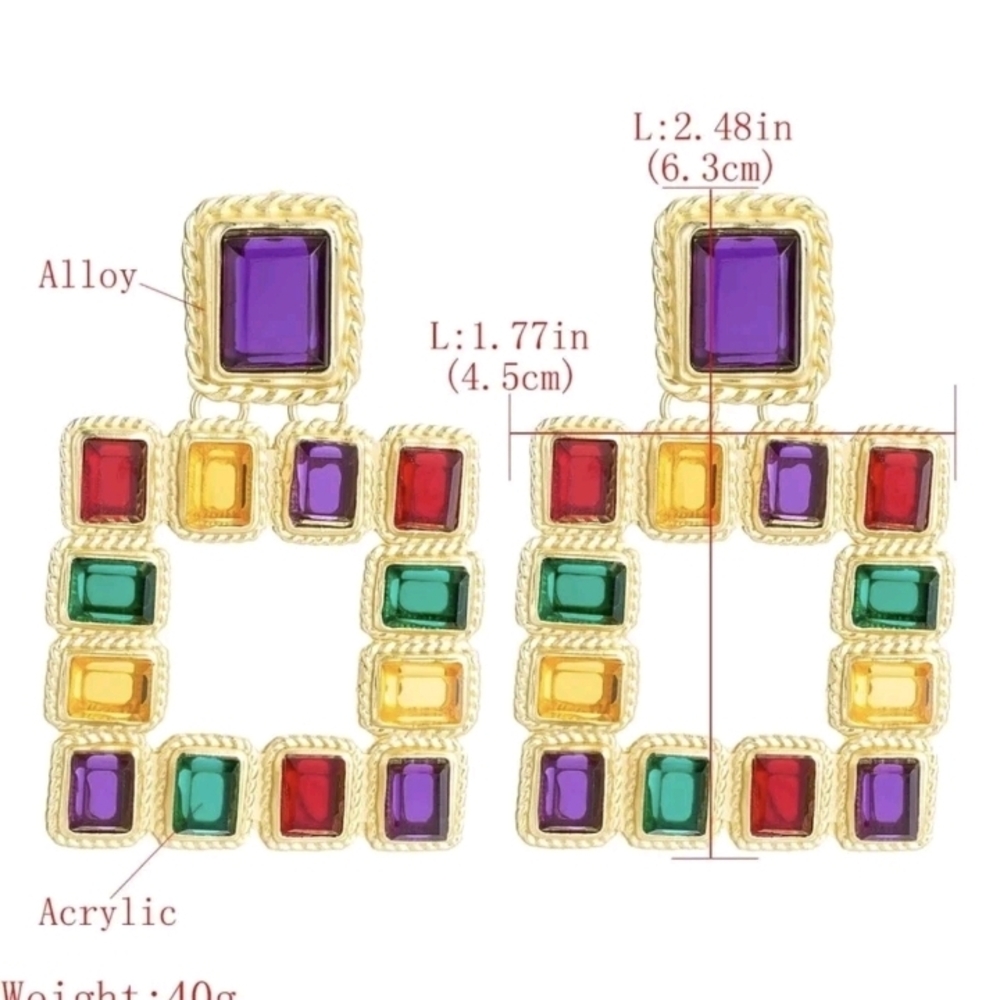 Large Multicolor Square Earrings - image 4